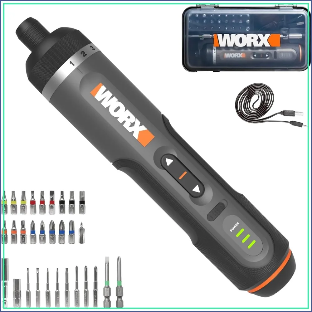 4V Cordless Screwdriver with 30-Piece Kit, Rechargeable, LED Light, 7 Torque Settings for Home DIY & Assembly
4V Cordless Screwdriver with 30-Piece Kit, Rechargeable, LED Light, 7 Torque Settings for Home DIY & Assembly