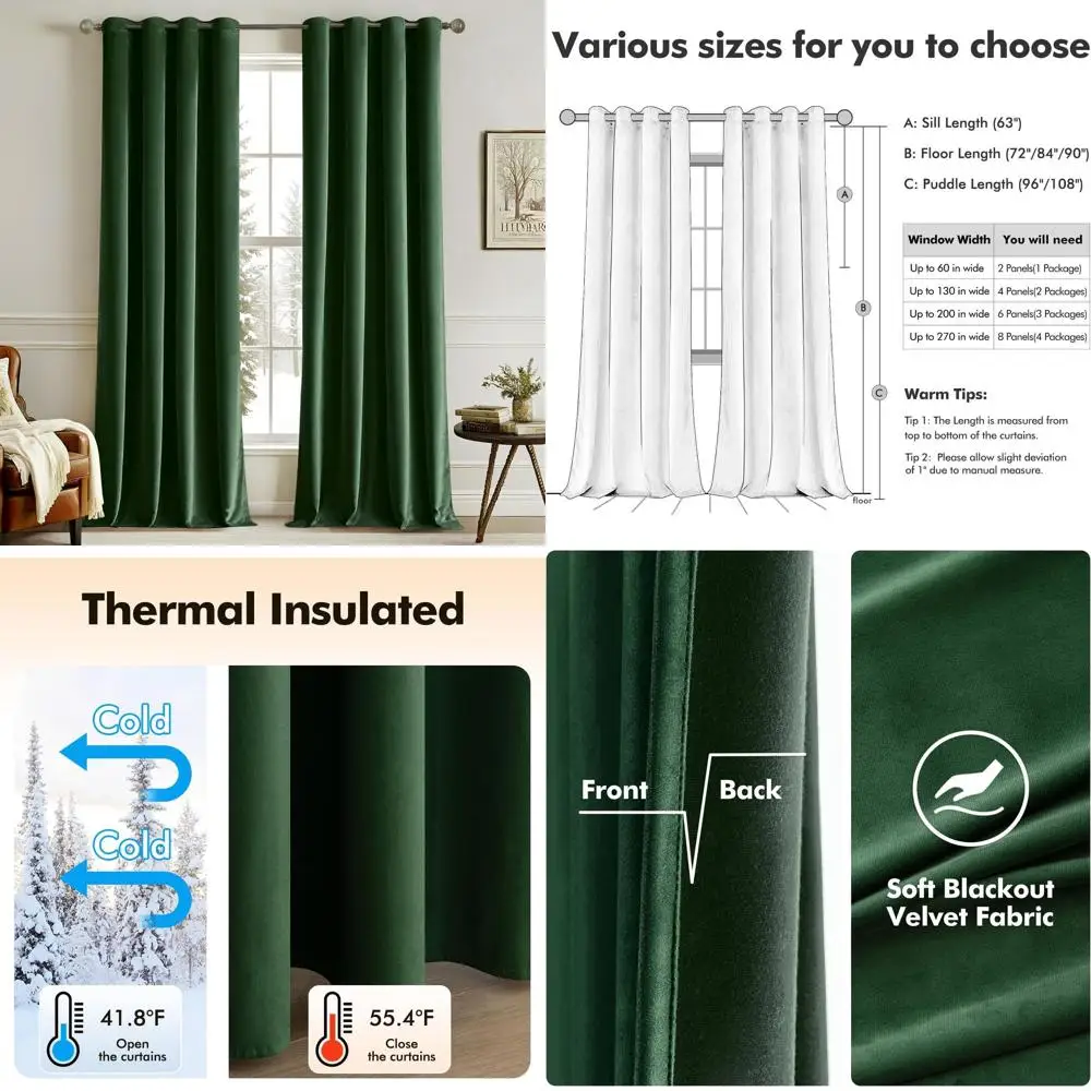 Emerald Green Velvet Grommet Curtains, Thermal Insulated, Soundproof & Blackout, 52x96 Inches, 2 Panels for Living Room/Bedroom
Emerald Green Velvet Grommet Curtains, Thermal Insulated, Soundproof & Blackout, 52x96 Inches, 2 Panels for Living Room/Bedroom