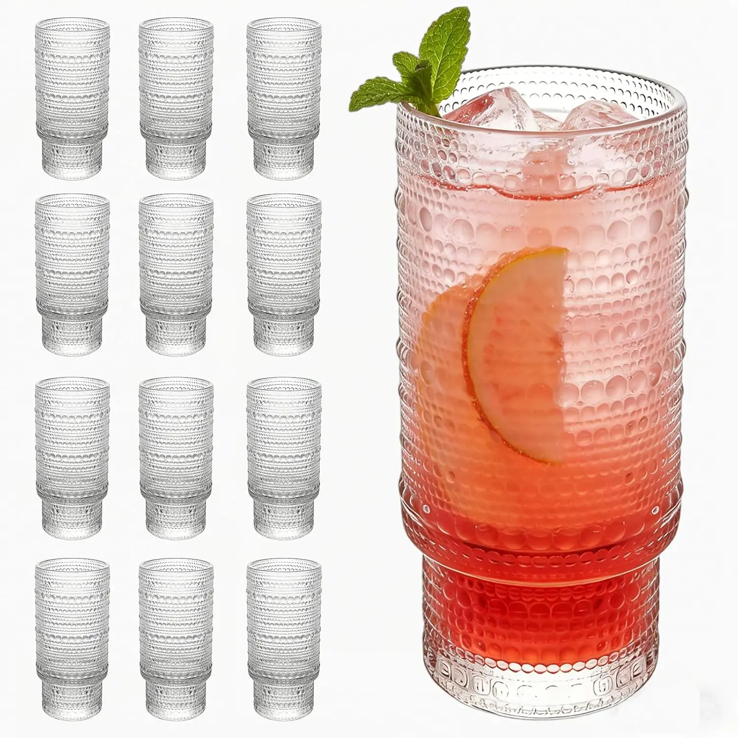 16 oz Hobnail Drinking Glasses Set of 12, Vintage Glassware Tumblers for Water, Juice, Cocktails
16 oz Hobnail Drinking Glasses Set of 12, Vintage Glassware Tumblers for Water, Juice, Cocktails