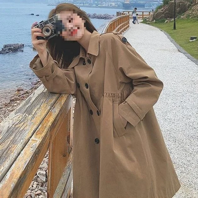 Casual Mid-Length Women's Coat Double-Breasted Korean Style Loose Fit Spring Autumn Windbreaker Fashionable Princess Sleeve
Casual Mid-Length Women's Coat Double-Breasted Korean Style Loose Fit Spring Autumn Windbreaker Fashionable Princess Sleeve