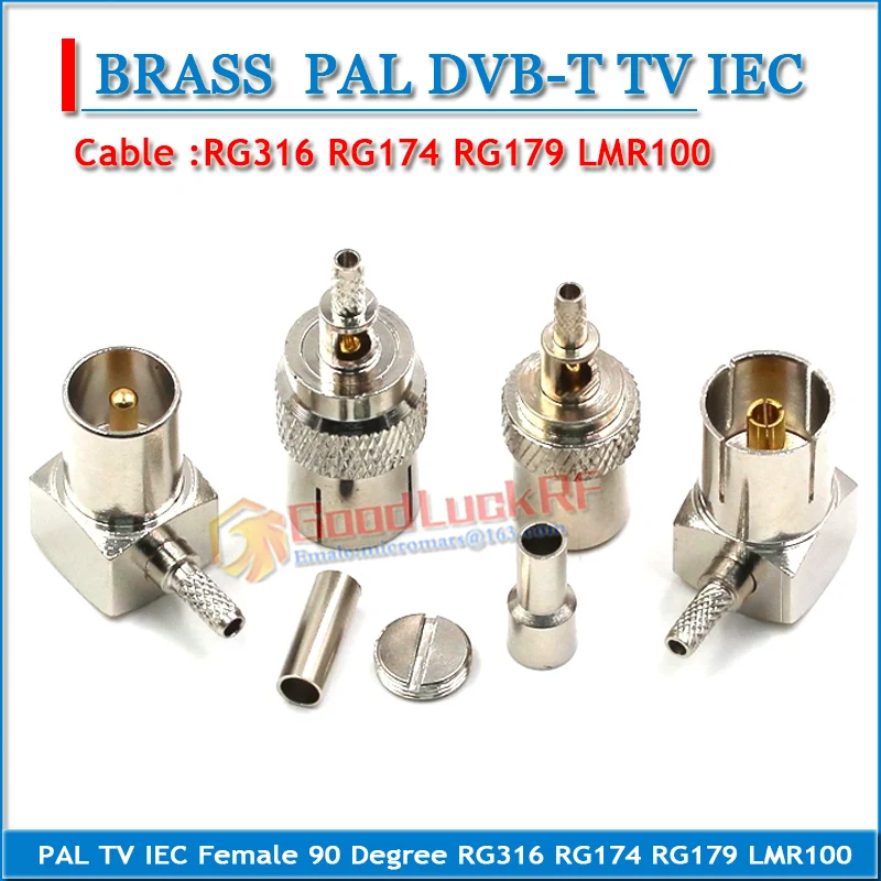 PAL DVB-T IEC Male Female Straight Right Angle 90 Degree Crimp RG316 RG174 LMR100 RG179 Cable 50ohm RF Connector Adapter
PAL DVB-T IEC Male Female Straight Right Angle 90 Degree Crimp RG316 RG174 LMR100 RG179 Cable 50ohm RF Connector Adapter