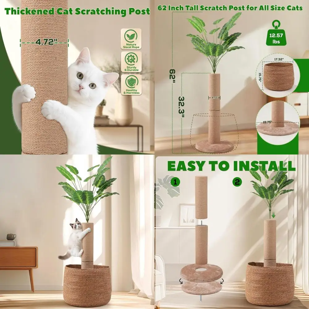 62 Cat Scratching Tower with Bed & Banana Leaf Tree for Indoor Cats, Modern Plant-Inspired Scratch Post with Foldable Cat Basket
62 Cat Scratching Tower with Bed & Banana Leaf Tree for Indoor Cats, Modern Plant-Inspired Scratch Post with Foldable Cat Basket
