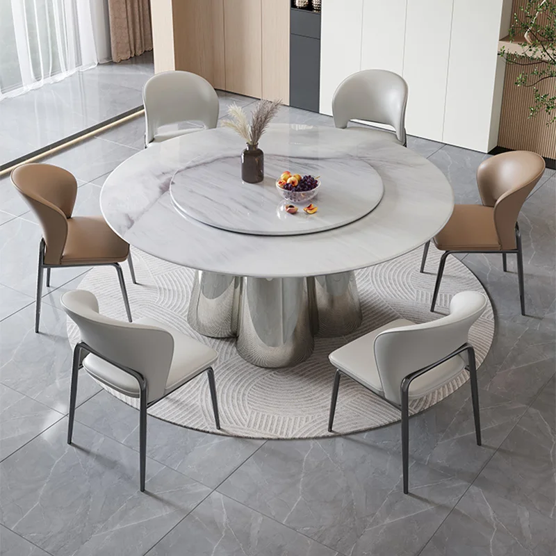 Modern Restaurant Kitchen Table with Stainless Steel Base Round Dining Room Table Durable Luxury Dining Table with Rotating Tray
Modern Restaurant Kitchen Table with Stainless Steel Base Round Dining Room Table Durable Luxury Dining Table with Rotating Tray