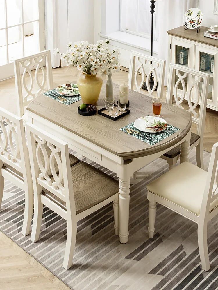 American pure solid wood dining table and chair combination telescopic folding deformable round table oval jumping
American pure solid wood dining table and chair combination telescopic folding deformable round table oval jumping