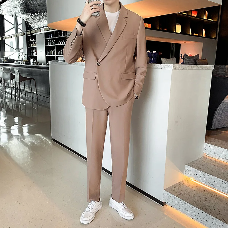 Men's Suit 2 Pieces Korean Version Loose Drape Solid Color Suitable For Wedding Banquet Business Daily Set Jacket With Pants
Men's Suit 2 Pieces Korean Version Loose Drape Solid Color Suitable For Wedding Banquet Business Daily Set Jacket With Pants
