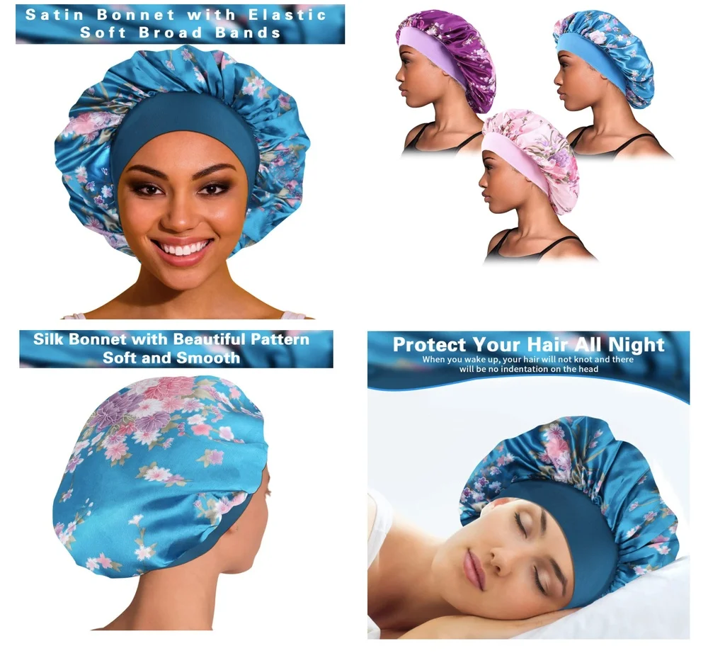 Women 3 Pack Satin Hair Bonnet Soft Silk-Like Sleep Cap for Night and Shower Reusable Hair Cover for Women Spa Turban Wrap
Women 3 Pack Satin Hair Bonnet Soft Silk-Like Sleep Cap for Night and Shower Reusable Hair Cover for Women Spa Turban Wrap