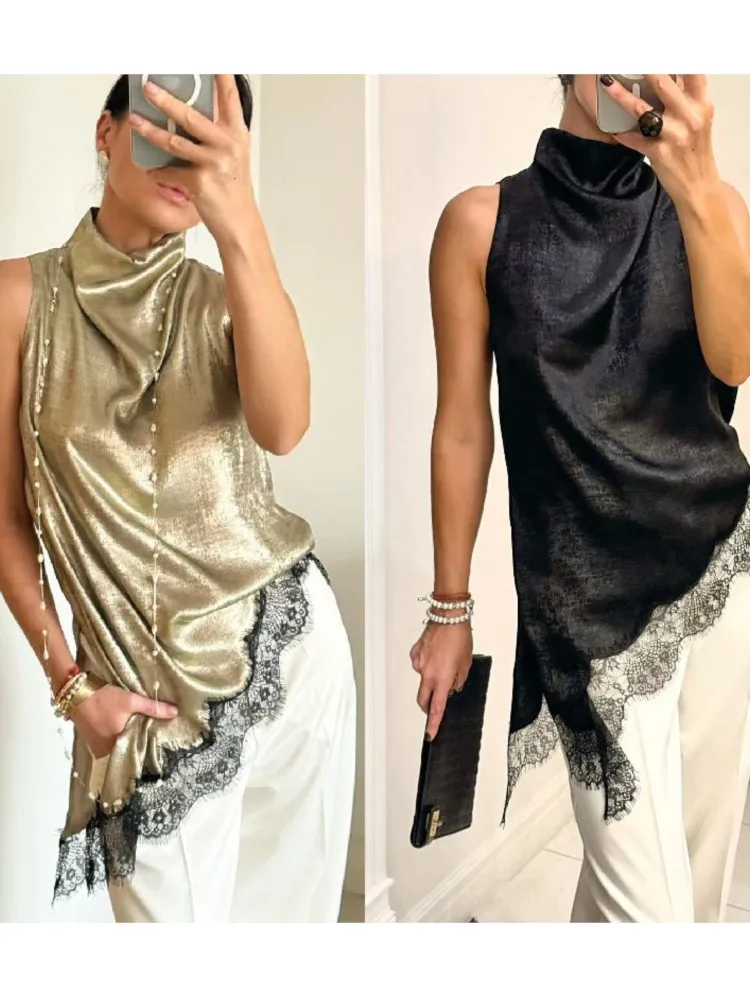 Женская блузка-топ для бизнеса, без рукавов, с кружевными вставками и асимметричным подолом, для офиса, элегантная, повседневная
Женская блузка-топ для бизнеса, без рукавов, с кружевными вставками и асимметричным подолом, для офиса, элегантная, повседневная