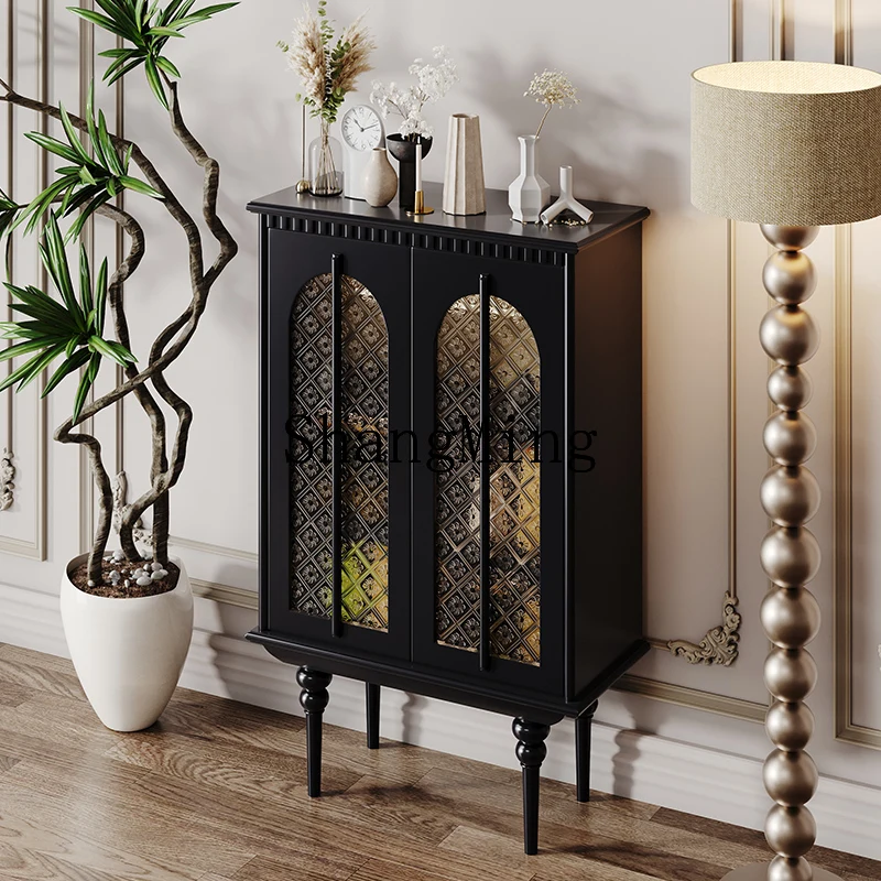 HJ retro style entrance dining side cabinet light luxury solid wood home living room induction glass door wine cabinet
HJ retro style entrance dining side cabinet light luxury solid wood home living room induction glass door wine cabinet