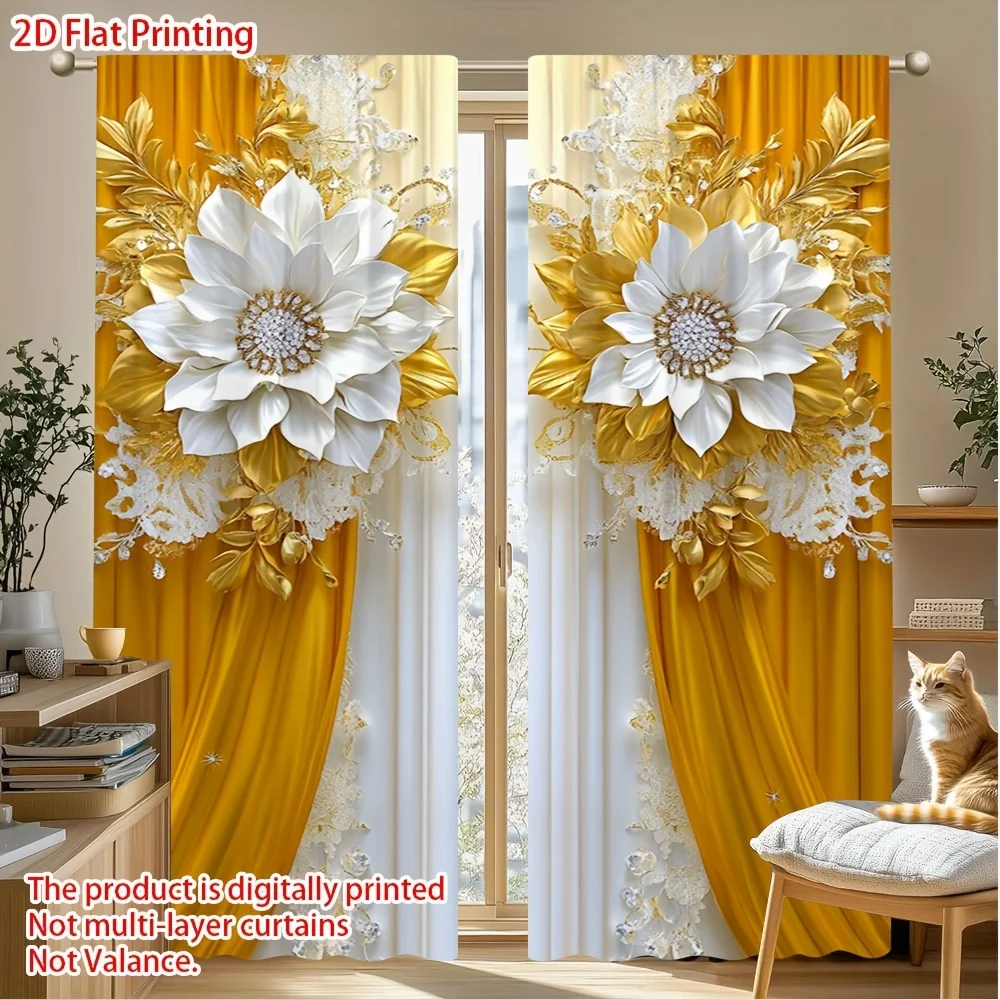 2pcs Elegant Gold Floral 2D Flat Sheer Curtains with Rod Pocket – for Kitchen, Bedroom & Living Room
2pcs Elegant Gold Floral 2D Flat Sheer Curtains with Rod Pocket – for Kitchen, Bedroom & Living Room