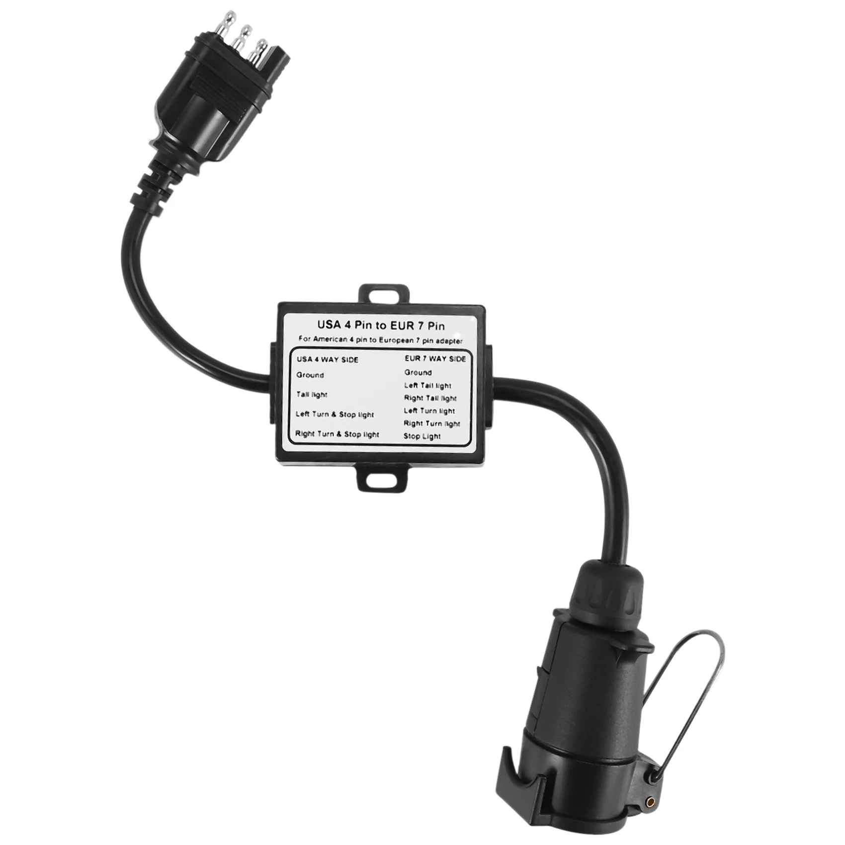 US To Europe Trailer Light Converter 4 Way Flat Socket (American Vehicle) To 7 Way Round Socket (European Trailer)
US To Europe Trailer Light Converter 4 Way Flat Socket (American Vehicle) To 7 Way Round Socket (European Trailer)