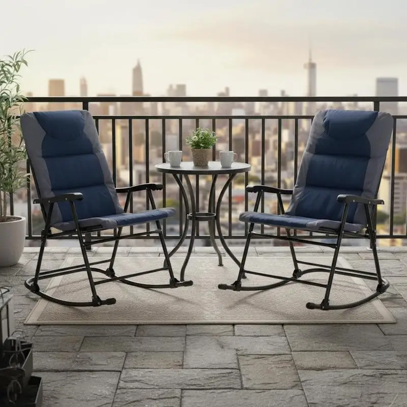 2 Piece Outdoor Patio Furniture Set with 2 Folding Padded Rocking Chairs, Bistro Style for Porch, Camping, Balcony, Navy Blue
2 Piece Outdoor Patio Furniture Set with 2 Folding Padded Rocking Chairs, Bistro Style for Porch, Camping, Balcony, Navy Blue