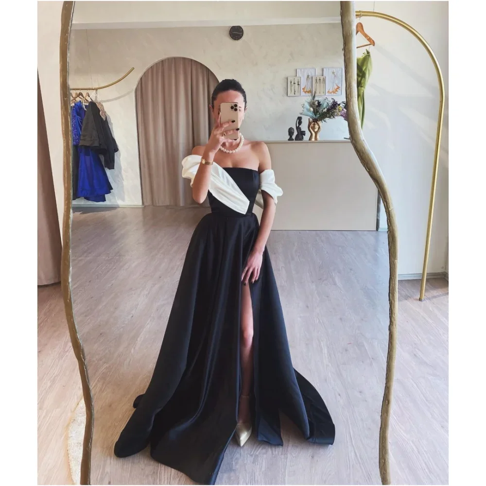 2025 Black With a Shawl Side Slit vestidos de noche Satin Strapless A-line Party Dresses Floor-Length Customized Prom Dress
2025 Black With a Shawl Side Slit vestidos de noche Satin Strapless A-line Party Dresses Floor-Length Customized Prom Dress