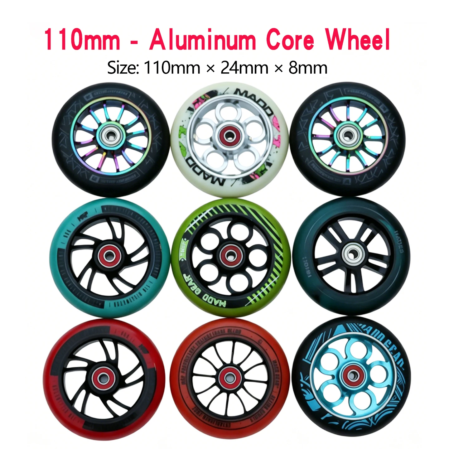 100/110/120mm Extreme Scooter Wheel, Aluminum Alloy Hub Impact Wear Resistant, Freestyle Racing Replacement Accessory
100/110/120mm Extreme Scooter Wheel, Aluminum Alloy Hub Impact Wear Resistant, Freestyle Racing Replacement Accessory