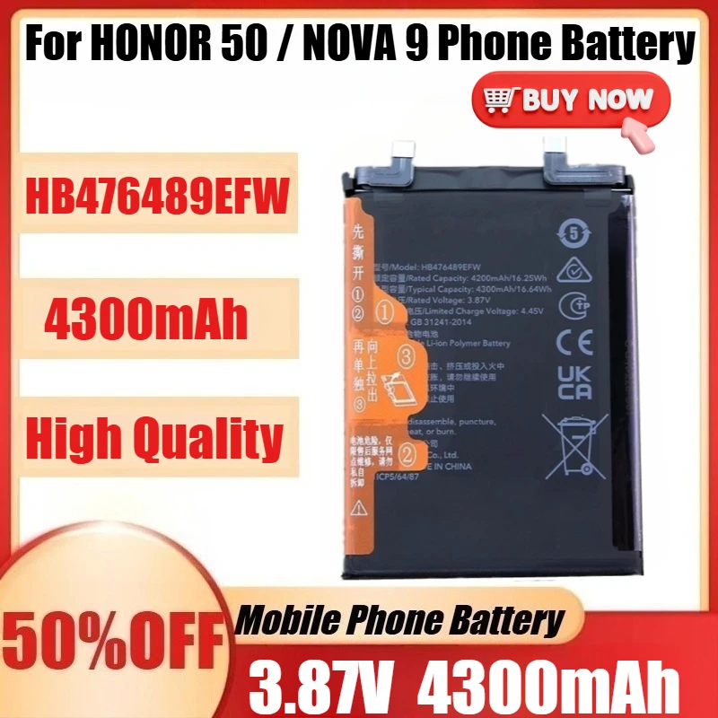 New HB476489EFW 3.87V 4300mAh High Capacity HB476489EFW Battery for HONOR 50 / NOVA 9 Phone Batteries Batteria
New HB476489EFW 3.87V 4300mAh High Capacity HB476489EFW Battery for HONOR 50 / NOVA 9 Phone Batteries Batteria