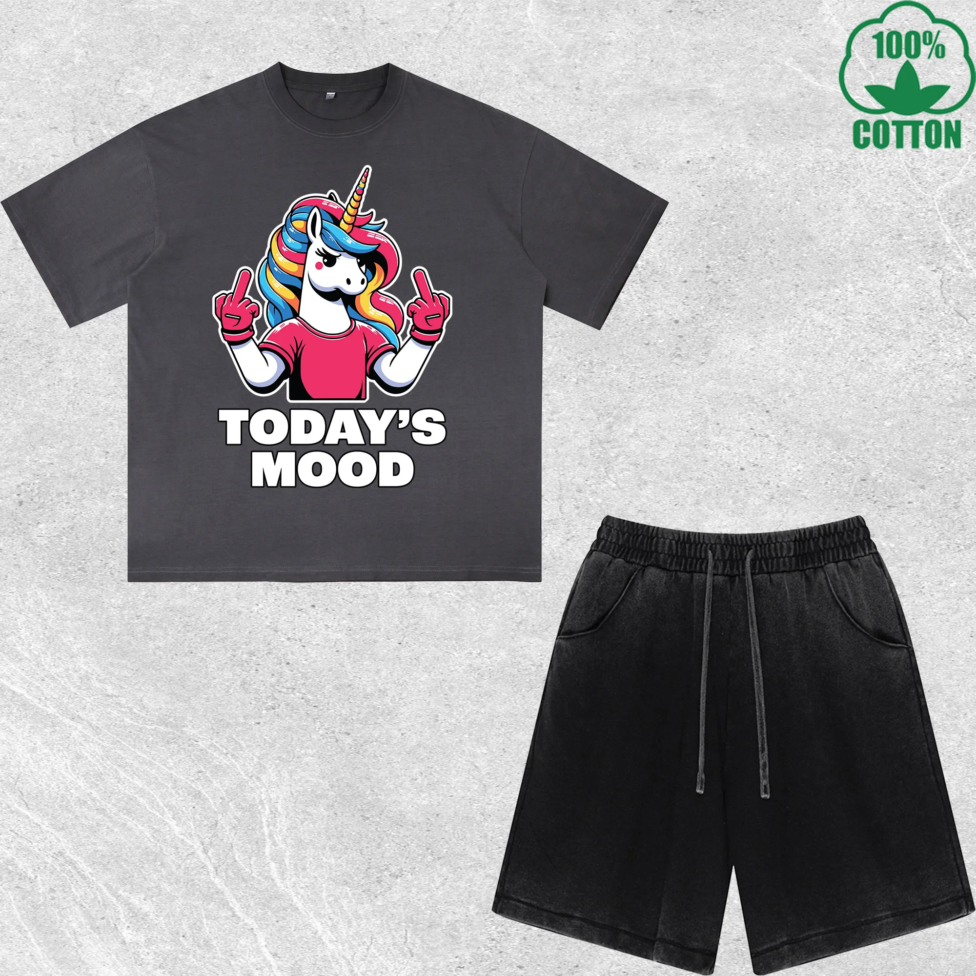 Funny Unicorn Printed Dirty Wash T-Shirt Shorts Set Multicolor Combo Loose Trendy Fashionable 100%Cotton
Funny Unicorn Printed Dirty Wash T-Shirt Shorts Set Multicolor Combo Loose Trendy Fashionable 100%Cotton