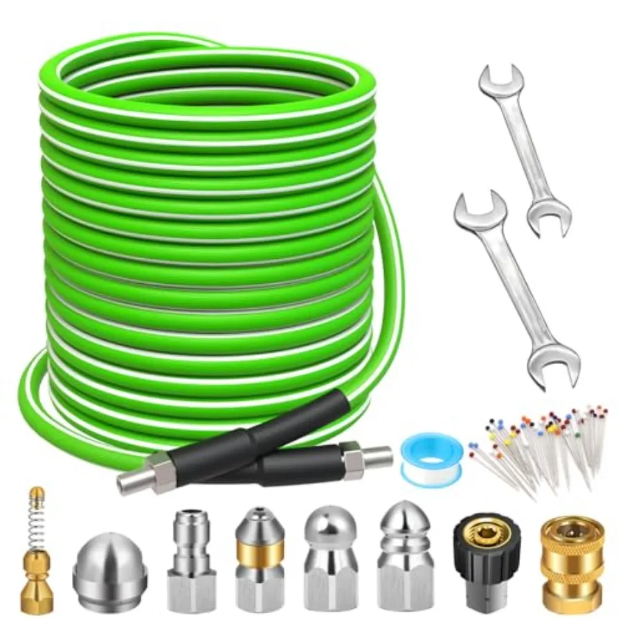 Sewer Jetter Kit for Pressure Washer 5800 PSI Drain Cleaner Hose 1/4 Inch NPT Corner Rotating and Button Nose Sewer Jetting Noz
Sewer Jetter Kit for Pressure Washer 5800 PSI Drain Cleaner Hose 1/4 Inch NPT Corner Rotating and Button Nose Sewer Jetting Noz