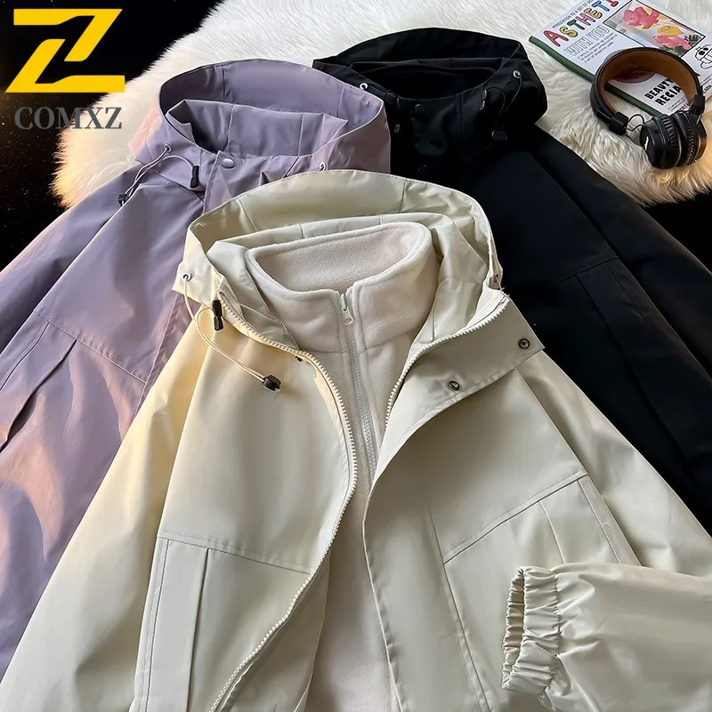 COMXZ 2025 осенне-зимняя куртка 3-в-1, однотонная подкладка, утолщенная свободная уличная ветровка с капюшоном, водонепроницаемое термопальто
COMXZ 2025 осенне-зимняя куртка 3-в-1, однотонная подкладка, утолщенная свободная уличная ветровка с капюшоном, водонепроницаемое термопальто