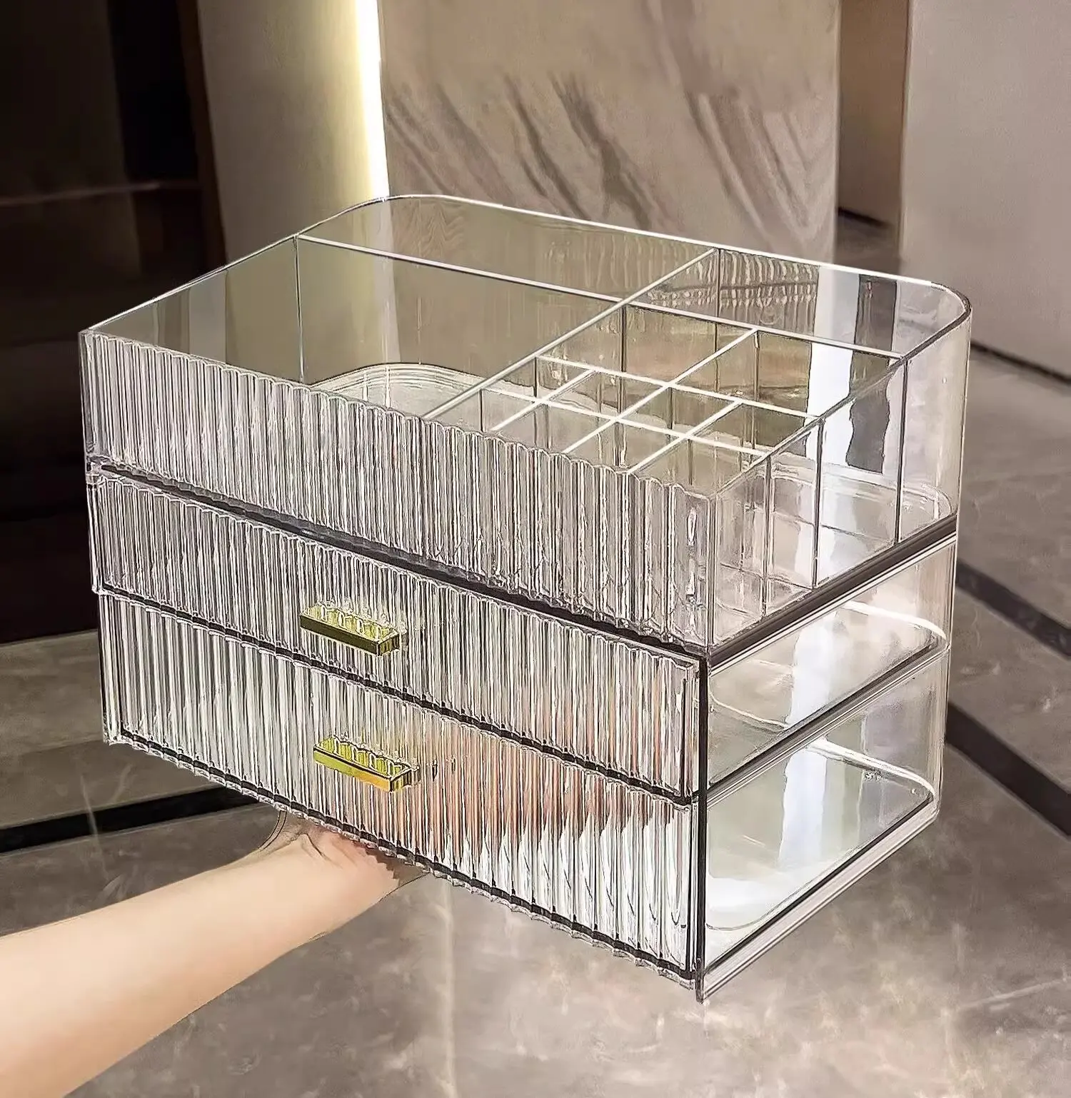 Transparent Acrylic Cosmetics Storage Box, Luxury Desk Dresser Skin Care Products Lipstick Perfume Facial Mask Shelf
Transparent Acrylic Cosmetics Storage Box, Luxury Desk Dresser Skin Care Products Lipstick Perfume Facial Mask Shelf