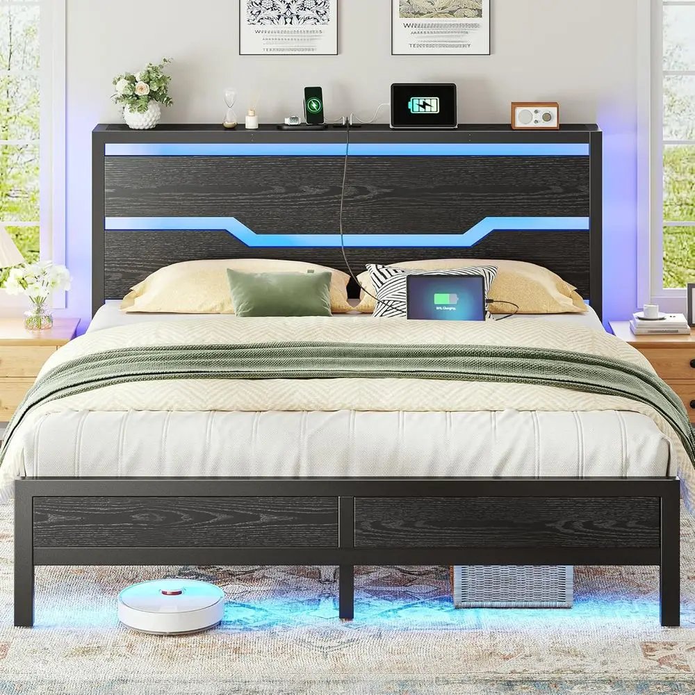 Queen Size Bed with Storage, Platform Design, LED Lights & Charging, Metal Frame, No Box Spring, Silent, Black Finish
Queen Size Bed with Storage, Platform Design, LED Lights & Charging, Metal Frame, No Box Spring, Silent, Black Finish