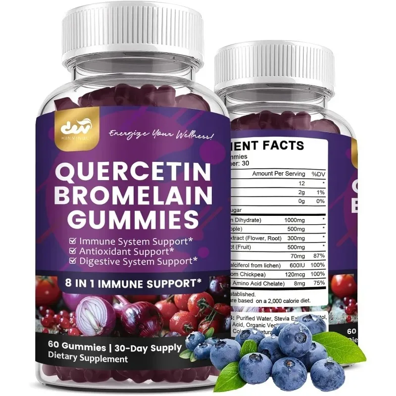 Quercetin gummies contain bromelain zinc elderberry vitamin and are used for cardiovascular, immune system , and other purposes
Quercetin gummies contain bromelain zinc elderberry vitamin and are used for cardiovascular, immune system , and other purposes