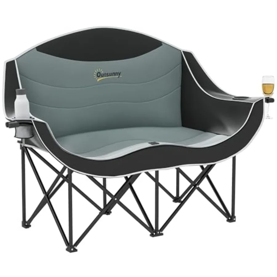 Outdoor double camping chair for adults: padded folding 2-person seat with armrests wine glass holder cup holder carry bag; bla
Outdoor double camping chair for adults: padded folding 2-person seat with armrests wine glass holder cup holder carry bag; bla