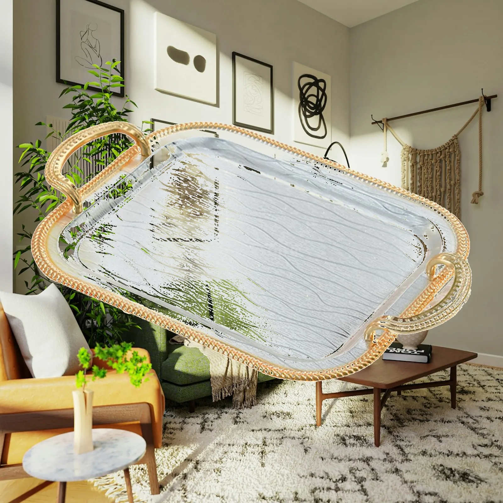 Serving Tray Multipurpose Iron Art with Handles Jewelry Tray Vanity Tray for Party Cafes Dressing Room Bedroom Entertaining
Serving Tray Multipurpose Iron Art with Handles Jewelry Tray Vanity Tray for Party Cafes Dressing Room Bedroom Entertaining