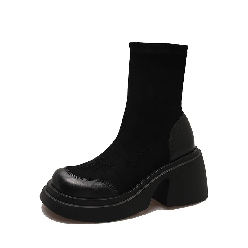 Women's Boots Black Suede Ankle Boots Winter Platform Elastic Slip On Boots Hot Selling Thick Heel Snow Boot Botas De Mujer
Women's Boots Black Suede Ankle Boots Winter Platform Elastic Slip On Boots Hot Selling Thick Heel Snow Boot Botas De Mujer