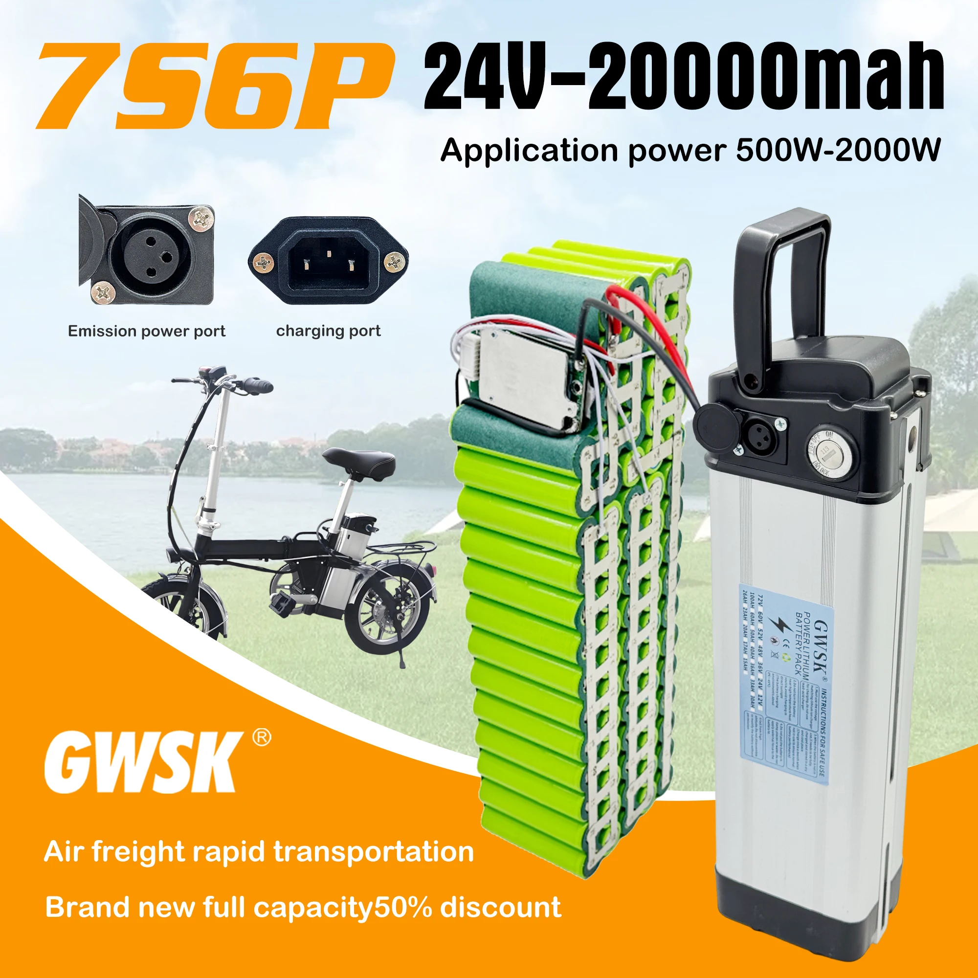 Fast air freight, GWSK brand 24V36V48V18650 high-capacity lithium battery pack, suitable for Silverfish motors below 3000W
Fast air freight, GWSK brand 24V36V48V18650 high-capacity lithium battery pack, suitable for Silverfish motors below 3000W