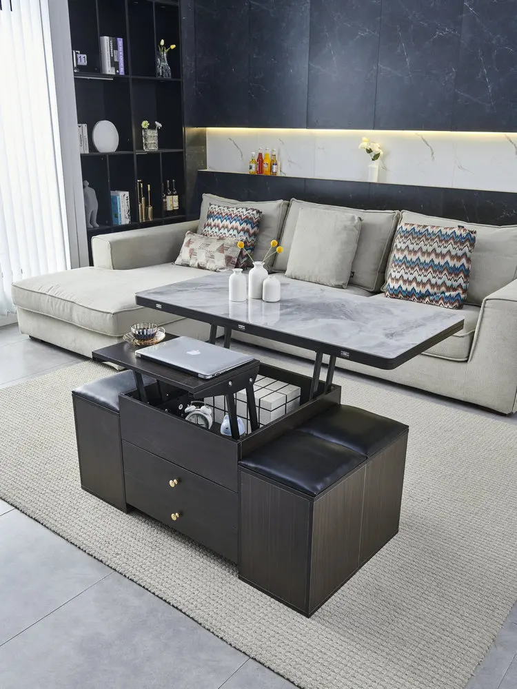 Solid wood lifting coffee table rock slab fire stone tempered coffee table dining table dual-purpose with stool
Solid wood lifting coffee table rock slab fire stone tempered coffee table dining table dual-purpose with stool