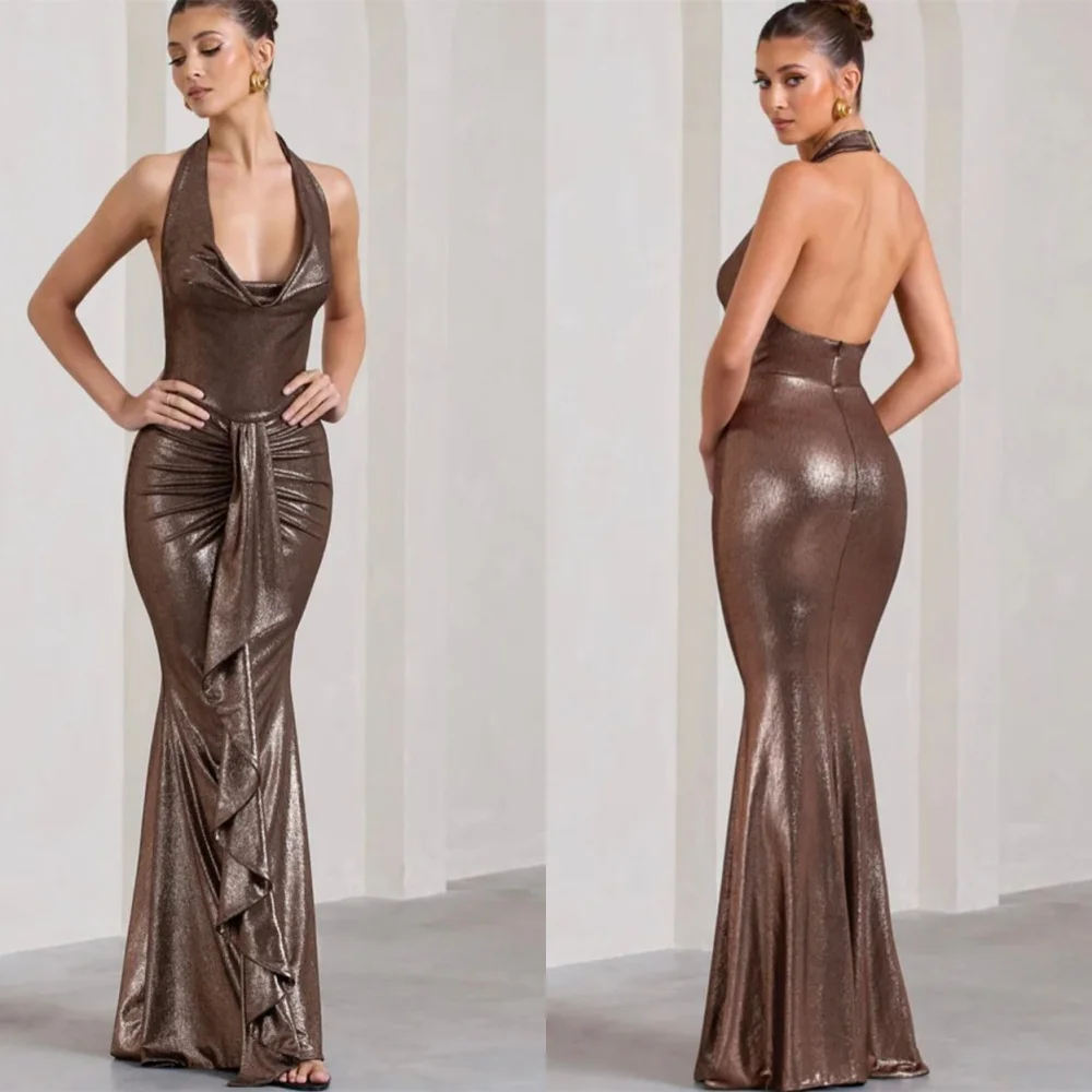 Customized Formal Satin Evening Dressv Temperament Halter Sleeveless Mermaid Backless Open Back Zipper Back Celebrity Gowns
Customized Formal Satin Evening Dressv Temperament Halter Sleeveless Mermaid Backless Open Back Zipper Back Celebrity Gowns