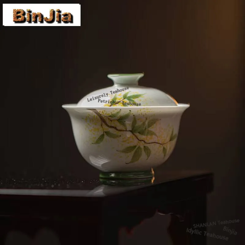 100ml Jade Mud Handmade Cover Bowl Handpainted Osmanthus Fragrans Gaiwan Vintage Anti Scald Tea Tureen Tea Items Ornaments Gift
100ml Jade Mud Handmade Cover Bowl Handpainted Osmanthus Fragrans Gaiwan Vintage Anti Scald Tea Tureen Tea Items Ornaments Gift