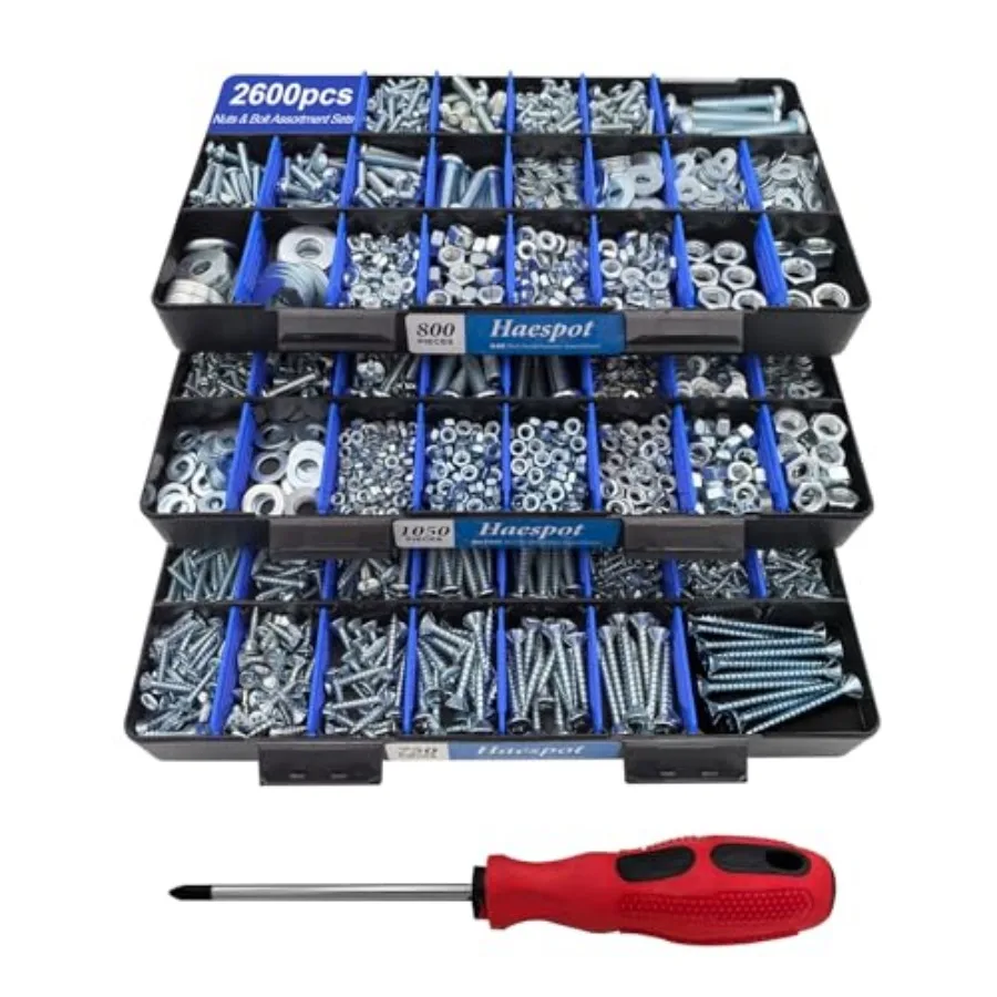 2600 Piece Bolt and Nut Hardware Assortment Kit with Diverse Bolts, Screws, Washers and Nuts DIY-Friendly, 3-Tier Storage for H
2600 Piece Bolt and Nut Hardware Assortment Kit with Diverse Bolts, Screws, Washers and Nuts DIY-Friendly, 3-Tier Storage for H