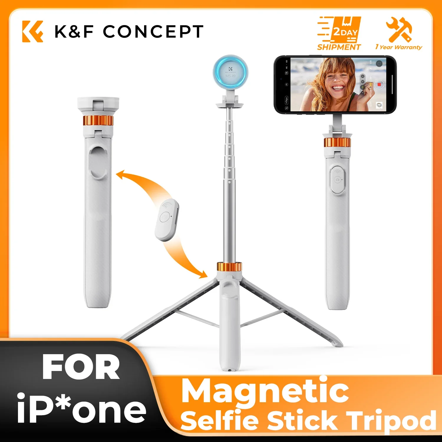 K&F CONCEPT 63 inch Magnetic Phone Selfie Stick Tripod for iPhone 17/16/15/14/13 Magsafe Series Ms19 Wireless Remote White Black
K&F CONCEPT 63 inch Magnetic Phone Selfie Stick Tripod for iPhone 17/16/15/14/13 Magsafe Series Ms19 Wireless Remote White Black