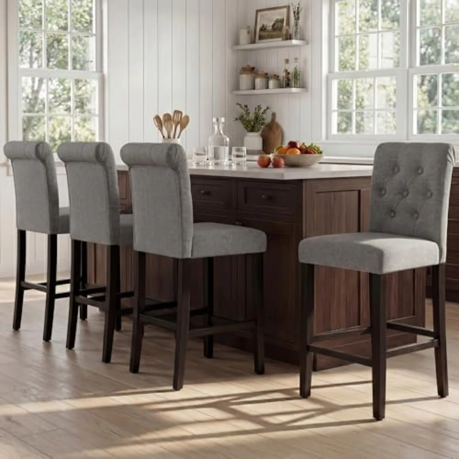 24inch Counter Height Bar Stool, Set of 4 Counter Height Chairs for Kitchen Island Upholstered Back Bar Chairs Fabric
24inch Counter Height Bar Stool, Set of 4 Counter Height Chairs for Kitchen Island Upholstered Back Bar Chairs Fabric
