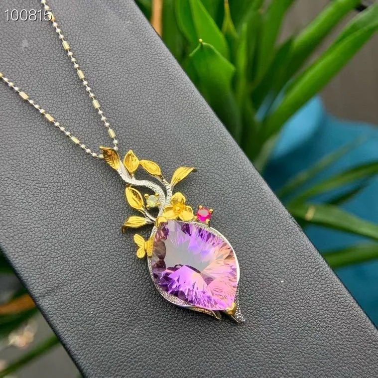 Natural Ametrine Pendant 15x23mm S925 Silver Two-Tone Handmade Butterfly & Floral Leaf Design
Natural Ametrine Pendant 15x23mm S925 Silver Two-Tone Handmade Butterfly & Floral Leaf Design