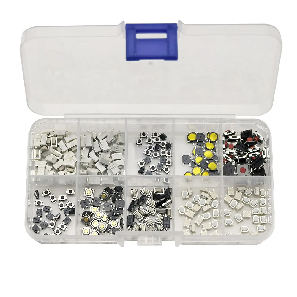250Pcs Tactile Push Button Switch 10 Types SMT SMD Car Remote Control Switch Assortment Kit Microswitch 3x4mm 3x6mm 4x4mm 6x6mm
250Pcs Tactile Push Button Switch 10 Types SMT SMD Car Remote Control Switch Assortment Kit Microswitch 3x4mm 3x6mm 4x4mm 6x6mm