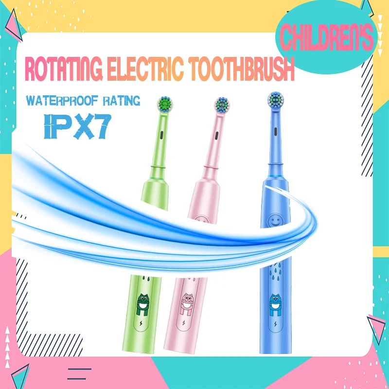 Children's three color cute pattern electric rotating toothbrush with 5 modes, rechargeable, with 4 replacement toothbrush heads
Children's three color cute pattern electric rotating toothbrush with 5 modes, rechargeable, with 4 replacement toothbrush heads