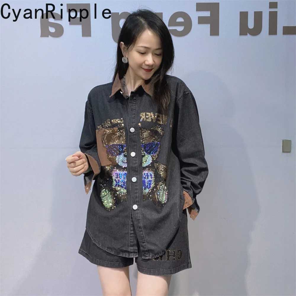 Large Size Casual Women Denim Sets Cute Bear Hot Diamonds Casual Denim Cardigans Top + All-match Elastic Waist Loose Shorts
Large Size Casual Women Denim Sets Cute Bear Hot Diamonds Casual Denim Cardigans Top + All-match Elastic Waist Loose Shorts