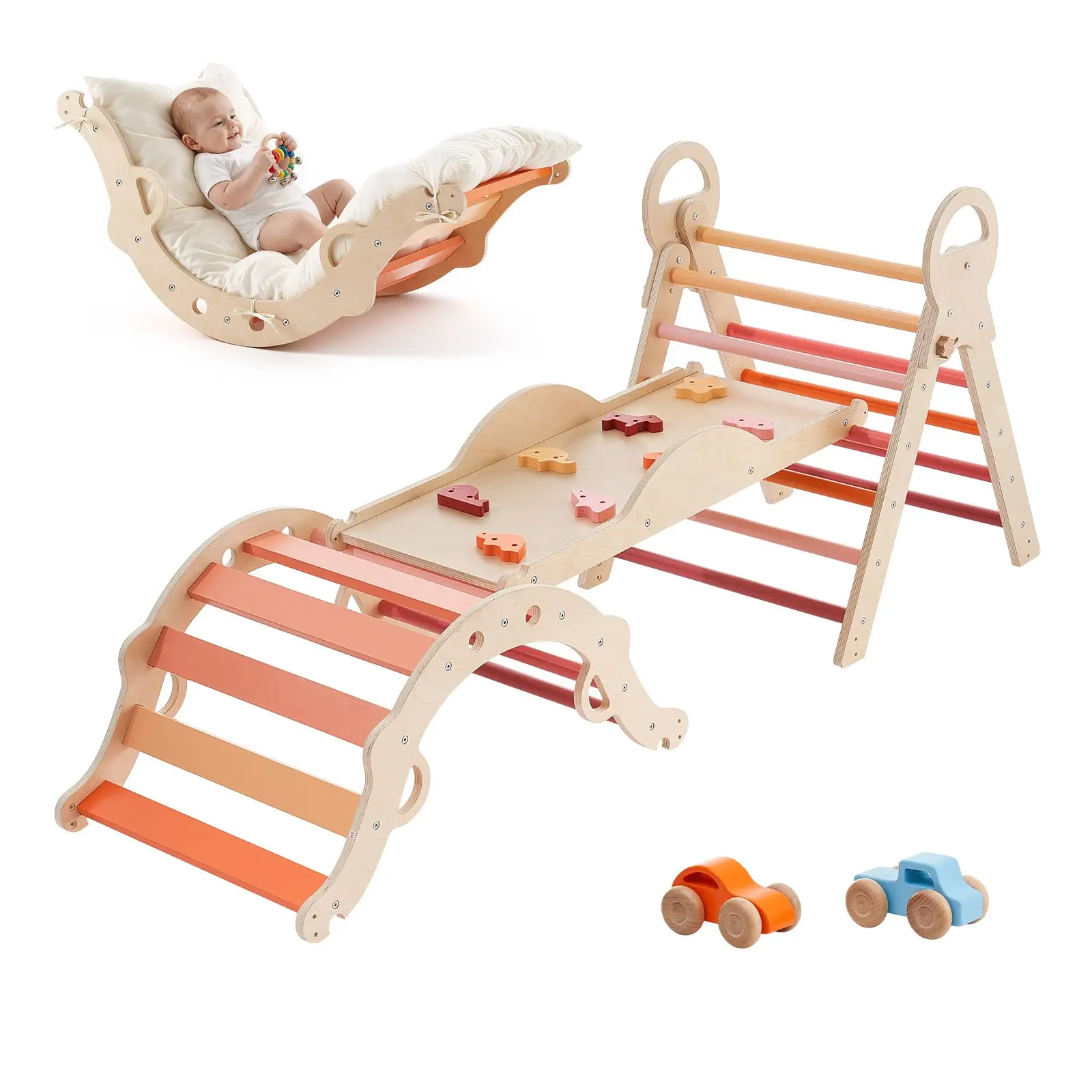 Pikler Triangle Set, 9-in-1 Toddler Climbing Toys Indoor, with 2 Wooden Cars, Cushion, Triangle, Arch, and Ramp, 150 lbs Load, Foldable Montessori Climbing Set for Toddlers and Kids, Orange
Pikler Triangle Set, 9-in-1 Toddler Climbing Toys Indoor, with 2 Wooden Cars, Cushion, Triangle, Arch, and Ramp, 150 lbs Load, Foldable Montessori Climbing Set for Toddlers and Kids, Orange