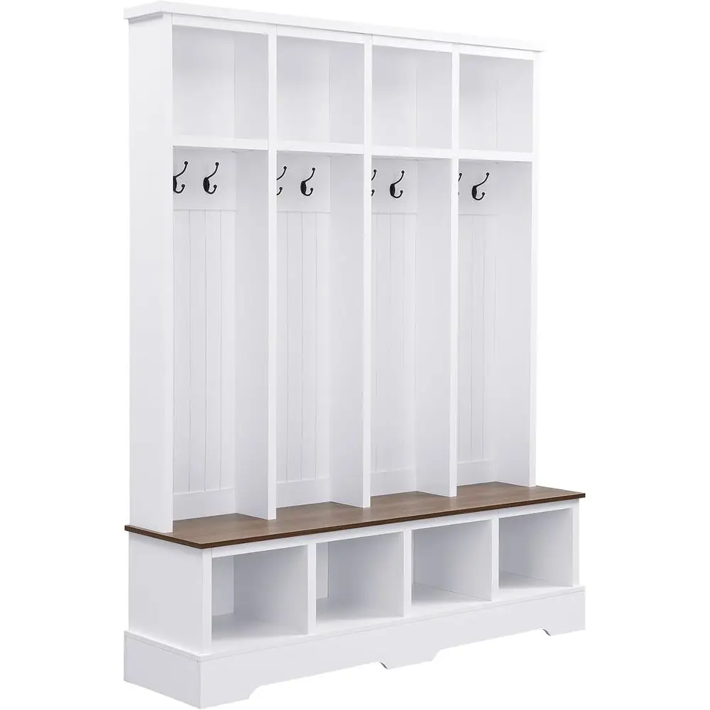 59" armhouse Hall Tree with Bench 8 Hooks, Shoe Storage Cabinet Mudroom Storage Locker, Entryway Bench with Coat Rack and Open C
59" armhouse Hall Tree with Bench 8 Hooks, Shoe Storage Cabinet Mudroom Storage Locker, Entryway Bench with Coat Rack and Open C