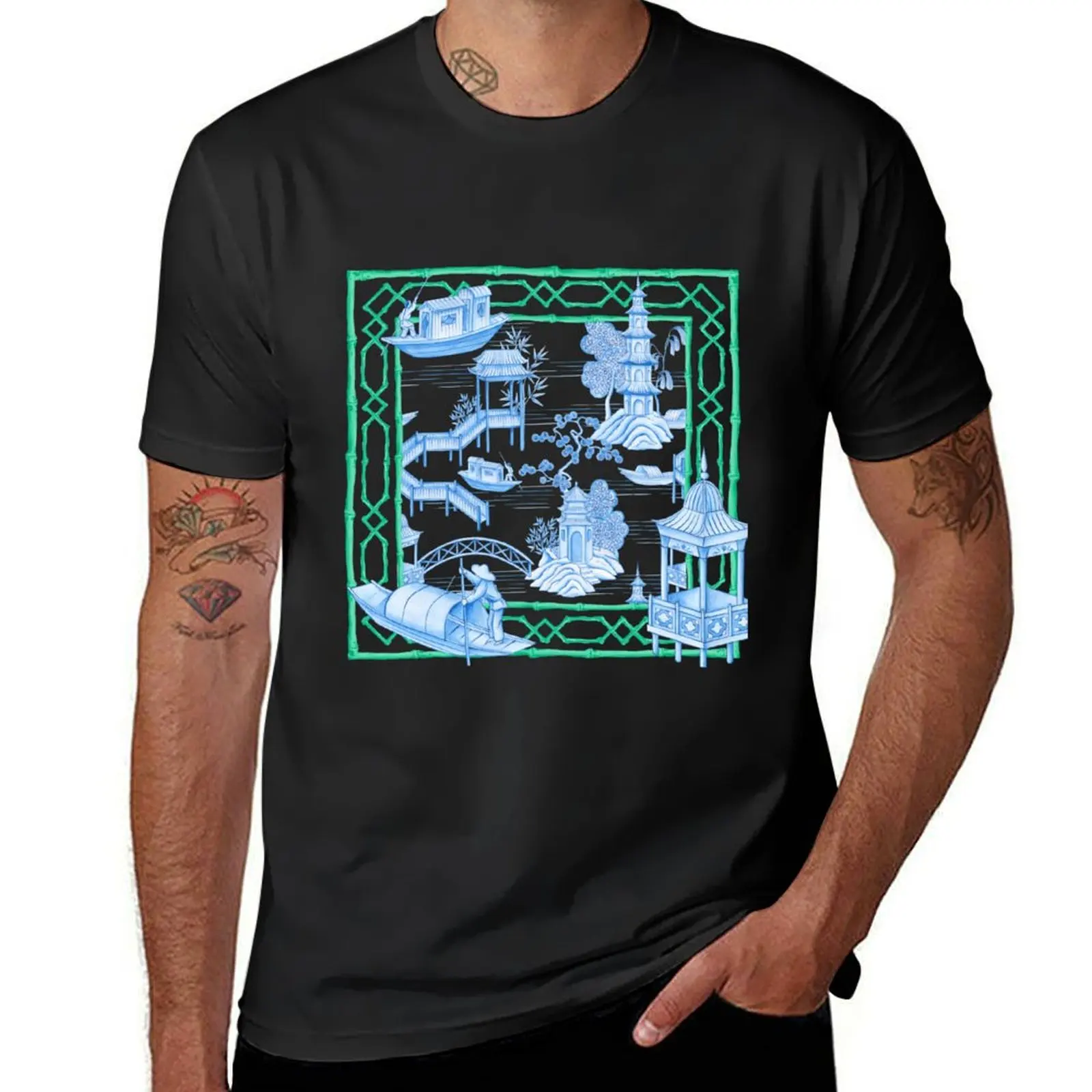 Blue willow Chinoiserie scene T-Shirt tops anime clothes boys animal print heavyweights Men's clothing
Blue willow Chinoiserie scene T-Shirt tops anime clothes boys animal print heavyweights Men's clothing