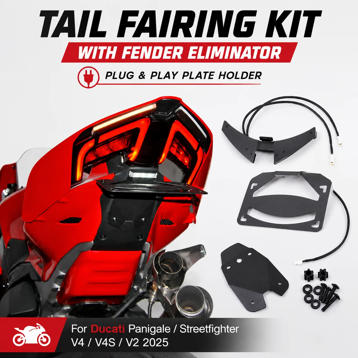 Motorcycle Rear Tail Fairing Cowl Fender Eliminator License Plate Holder Kit Compatible With Ducati Panigale Streetfighter V4 V4
Motorcycle Rear Tail Fairing Cowl Fender Eliminator License Plate Holder Kit Compatible With Ducati Panigale Streetfighter V4 V4