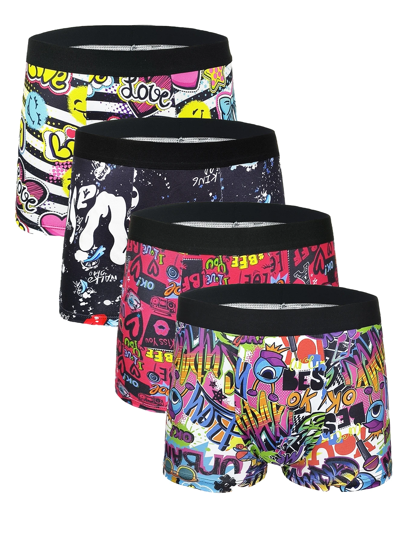 Men's 4-Pack Polyester Boxer Briefs - Graffiti Art Print, Black Waistband Underwear Set
Men's 4-Pack Polyester Boxer Briefs - Graffiti Art Print, Black Waistband Underwear Set