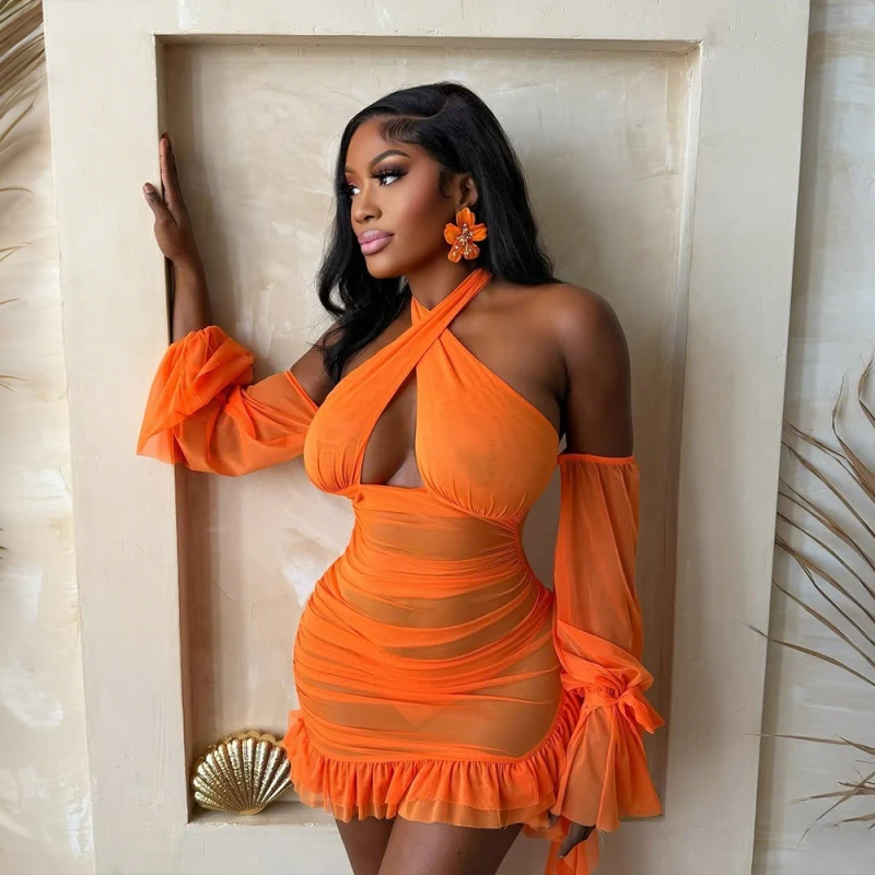 New Fashion Sexy Women Summer Dress Solid Color Mesh Patchwork See Through Hollow Out Off shoulder Ruffles Bodycon Mini Dress
New Fashion Sexy Women Summer Dress Solid Color Mesh Patchwork See Through Hollow Out Off shoulder Ruffles Bodycon Mini Dress