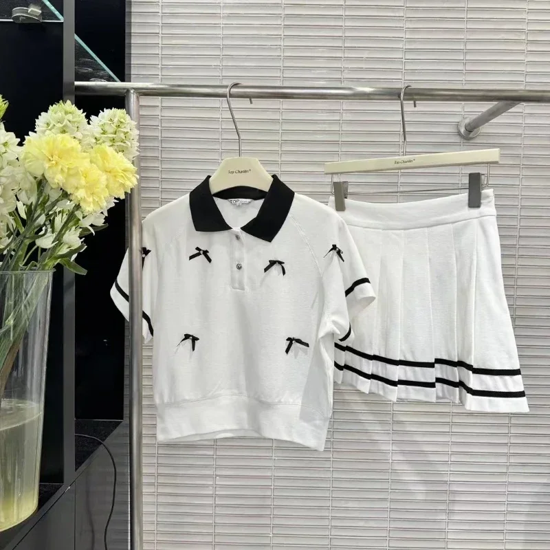 2025 New in Summer Fashion 2 Piece Set Short Sleeve Buttons Bow Knot Top and Mini Pleated Skirts Set Casual Women Outfit
2025 New in Summer Fashion 2 Piece Set Short Sleeve Buttons Bow Knot Top and Mini Pleated Skirts Set Casual Women Outfit