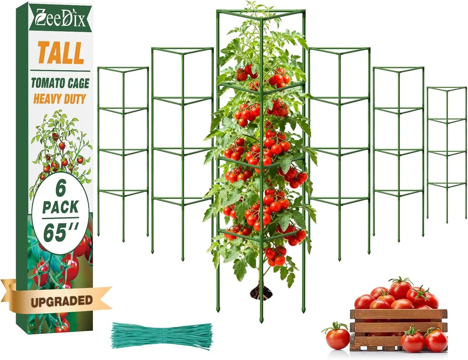 6 Pack 65" Tall Tomato Cages, Heavy Duty Plant Trellis Support Stakes for Climbing Plants, Adjustable for Pots & Raised Beds
6 Pack 65" Tall Tomato Cages, Heavy Duty Plant Trellis Support Stakes for Climbing Plants, Adjustable for Pots & Raised Beds
