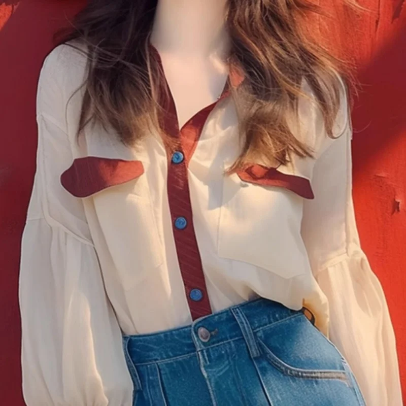 Spring New Patchwork Color Turn-Down Collar Fashion Loose Women's Wear Single Breasted Office Lady Long Sleeve Shirt
Spring New Patchwork Color Turn-Down Collar Fashion Loose Women's Wear Single Breasted Office Lady Long Sleeve Shirt