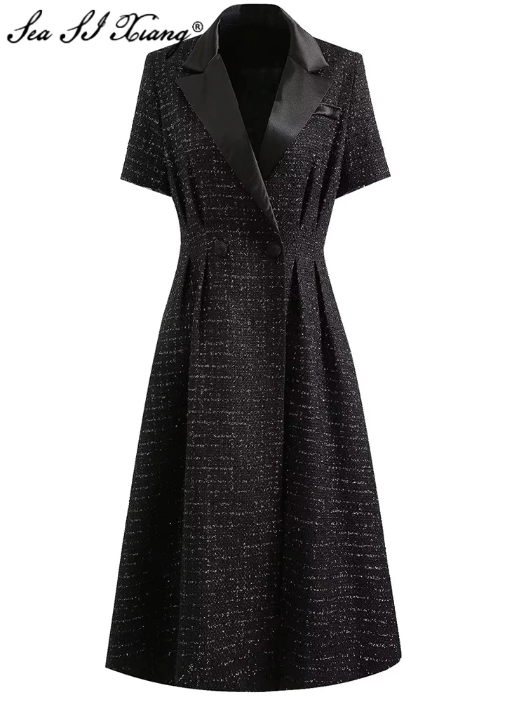 Seasixiang Fashion Designer Early AutumnTweed Dress Women Turn-down Collar Short sleeve Pockets Vintage Double Breasted Dresses
Seasixiang Fashion Designer Early AutumnTweed Dress Women Turn-down Collar Short sleeve Pockets Vintage Double Breasted Dresses