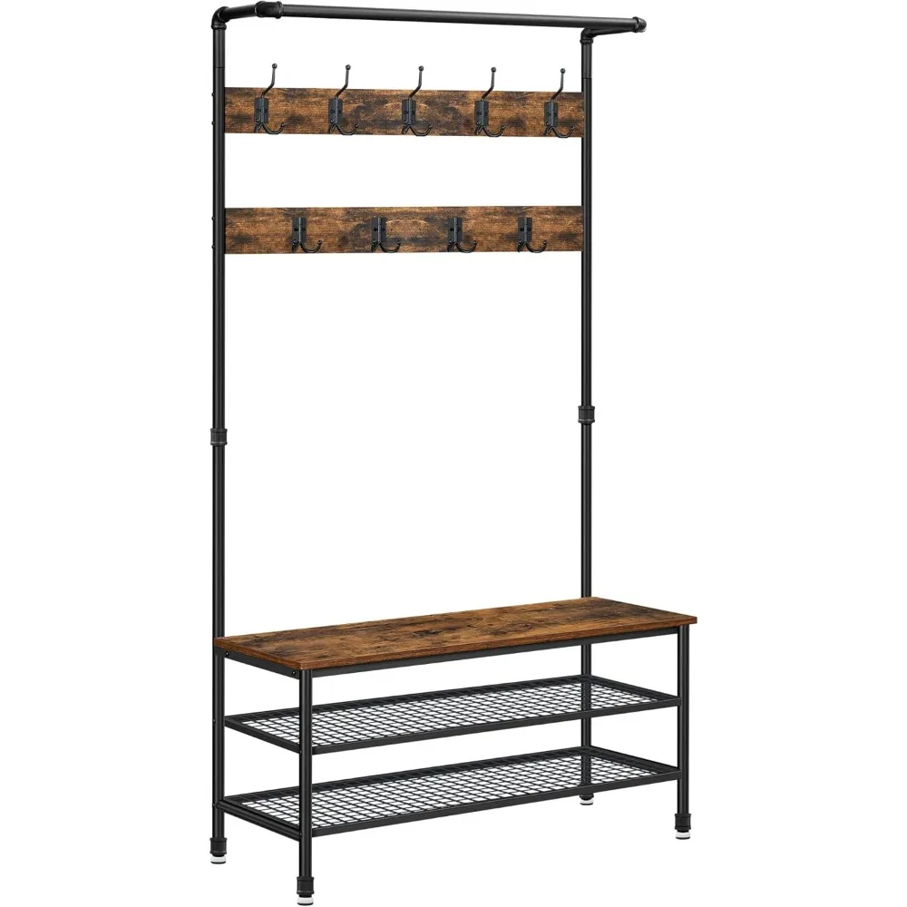 3-in-1 Entryway Coat Rack and Storage Bench, Pipe Style Hall Tree with 9 Hooks, Multifunctional, Sturdy Steel Frame, Large Size
3-in-1 Entryway Coat Rack and Storage Bench, Pipe Style Hall Tree with 9 Hooks, Multifunctional, Sturdy Steel Frame, Large Size