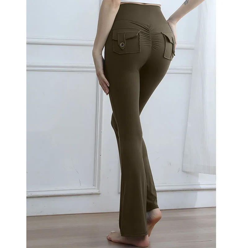 Women Pockets High Waist Cargo Yoga Pants Flared Peach Hip Tight Training Sports Running Fitness Trousers
Women Pockets High Waist Cargo Yoga Pants Flared Peach Hip Tight Training Sports Running Fitness Trousers